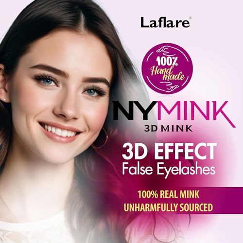 Laflare 100% Real Mink Lashes, 3D NY Mink Eyelashes, Hand-Rowing Natural Long Wispy False Lashes for Luxury Makeup, Natural, Light,Trendy, Reusable (NY45, VALUE PACK)