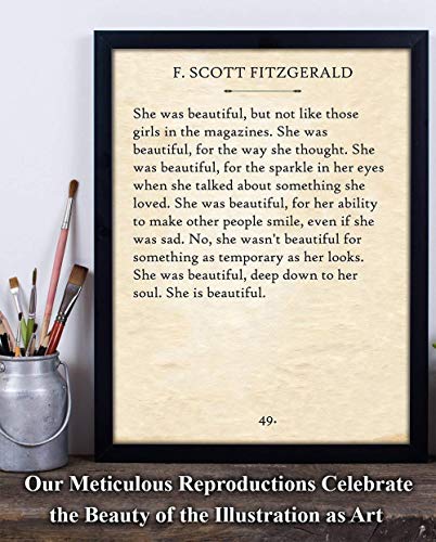 F. Scott Fitzgerald - She Was Beautiful - 11x14 Unframed Quote Book Page Print - Great Gift Under $15 for Husband, Wife, Boyfriend or Girlfriend?