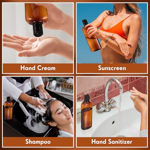 Domensi 24 Pcs 10oz Plastic Bottle Squeeze Containers with Disc Cap Travel Bottles Reusable Empty Toiletries Shampoo Containers Refillable Travel Bottles for Shampoo Lotions(Brown)