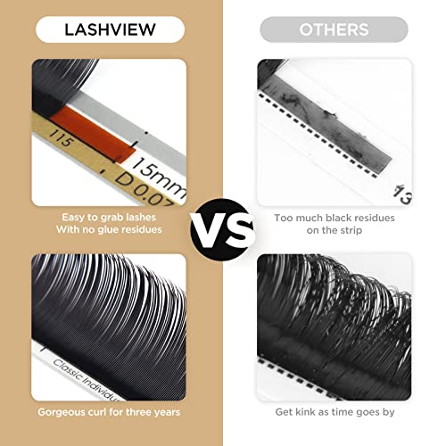 LASHVIEW Faux Eyelash Extensions Volume Fan for Professional Salon UseThickness 0.05mm Soft D Curl Length 8-15mm mixed Semi-Permanent Individual Silk Lashes