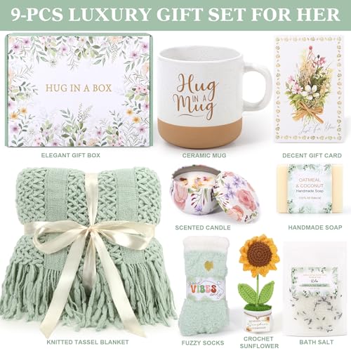 Get Well Soon Gift Baskets for Women, Self Care Gifts for Women Birthday Spa Care Package, Sunflower After Surgery Thinking of You Sympathy Gift Set Inspirational Mothers Day Gifts for Mom Her Wife