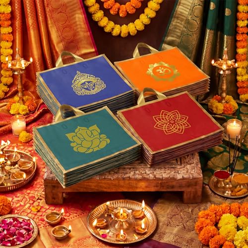 Sabary 48 Pack Pooja Return Gift Bags with Golden Trim