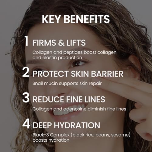 coxir BLACK SNAIL COLLAGEN EMULSION | Black Rice, Snail Mucin, Collagen, Hyaluronic Acid | Lightweight Face Moisturizer | Firming, Nourishing, Korean Skin Care [100ml/3.38 fl.oz] (Pack of 2)