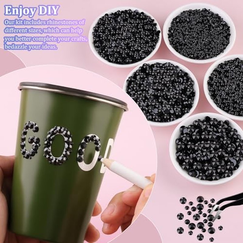 32000 Black Flatback Rhinestones Kit with B7000 Glue & Tweezers