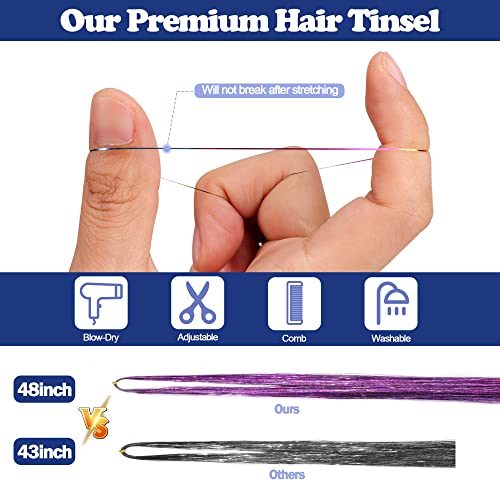 ELASO 16 Colors Hair Tinsel Kit - 3300 Strands 48 Inch Extensions