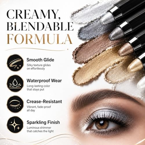 6-Piece Shimmer Eyeshadow Stick Set - Waterproof & Blendable
