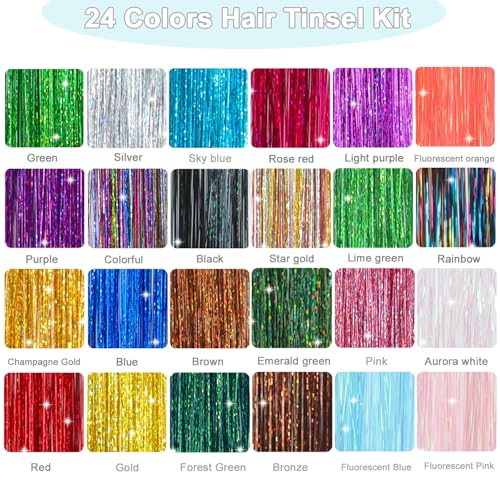 Hair Tinsel Kit 24 Colors 9800 Strands with Tools