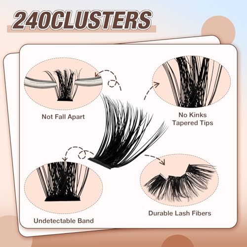Lash Clusters Kit 80D - 240pcs Fluffy D Curl with Bond, Seal & Remover