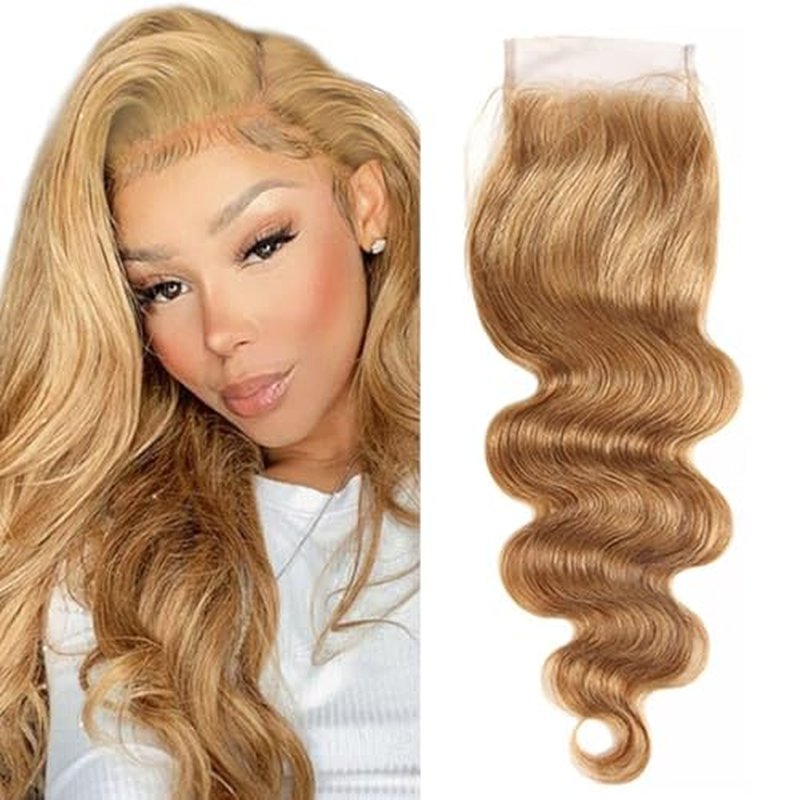 #27 Blonde 4x4 Lace Closure Body Wave Human Hair 22"