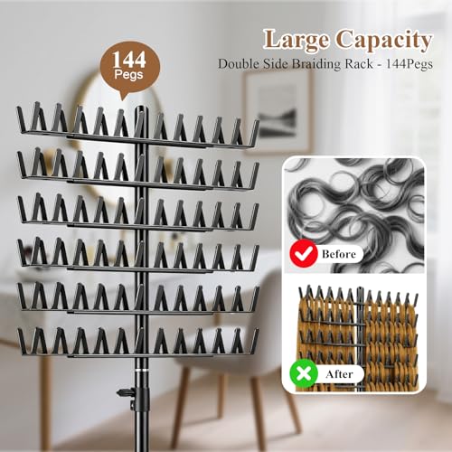 Eastdone Hair Braiding Rack - 144 Pegs Adjustable Stand Hanger