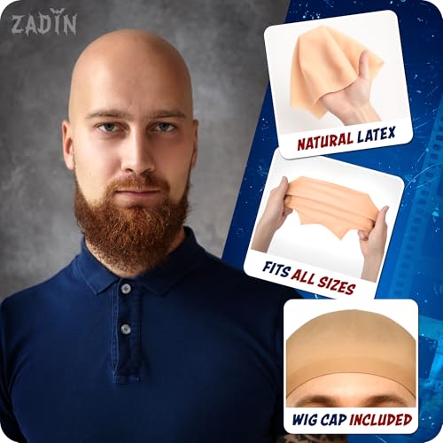 Zadin Bald Cap for Men & Women - 2PC Latex Costume Kit