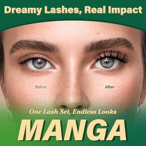 KEYYOULASH Manga Lash Clusters Kit 8-18mm Eyelash Clusters Kit DIY Lash Extension Kit Natural Fairy Cluster Lashes with Lash Bond Seal Remover Applicator Soft Thin Band(MG02)