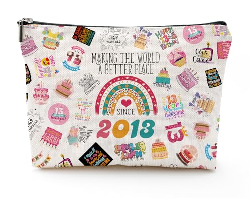 NONETH 13th Birthday Makeup Bag - Trendy 2013 Double-Sided Cosmetic Travel Pouch, Gift for Girls