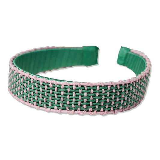 INK + ALLOY Boho Two-Color Woven Headbands for Women, Caroline Wide Non Slip Raffia Headband, Handmade Hair Accessories for the Modern Bohemian (Pink & Green, One Size)