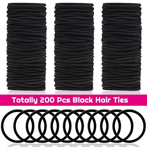 200 Pack Black Hair Ties - Small Elastics for All Hair Types