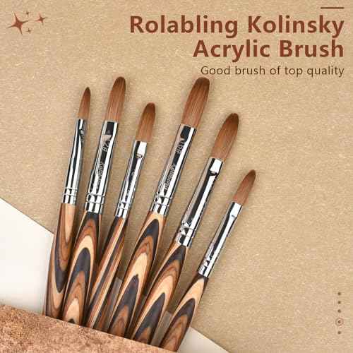 Acrylic Nail Brush Red Wooden Kolinsky Nail Brush Spiral Pattern Handle Nail Brushes for Acrylic Application Extension 3D Carving Manicure Tool for Salon or DIY at Home (12#)