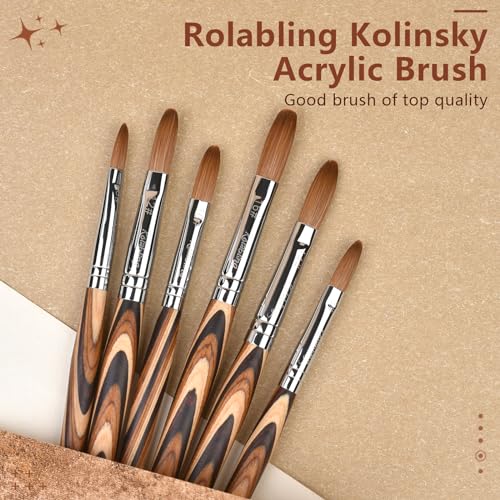 Rolabling Kolinsky Sable Acrylic Brushes Nail Art Brush Red Wooden Pen Nail Brush for Nail Art Manicure Tool for Acrylic Powder Application Nail Extension 3D Nail Carving (10#)