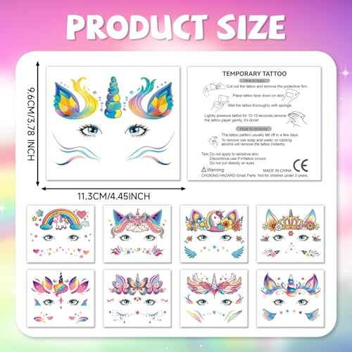 Face Temporary Tattoos for Girls - 15 Sheets Party Pack