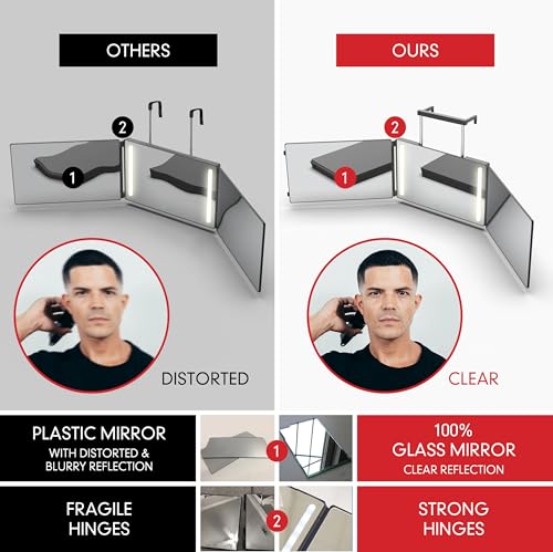Self-Cut System 3-Way Mirror with LED Lights - Portable Trifold