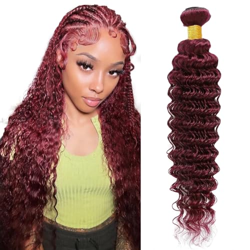 #99J Burgundy Deep Wave Human Hair Bundles - 16 Inch, Unprocessed Brazilian Virgin Hair, FuivJuix
