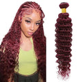 #99J Burgundy Deep Wave Human Hair Bundles - 16 Inch, Unprocessed Brazilian Virgin Hair, FuivJuix
