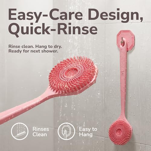 SILKLE Silicone Back Scrubber with Long Handle - Shower Body Exfoliator