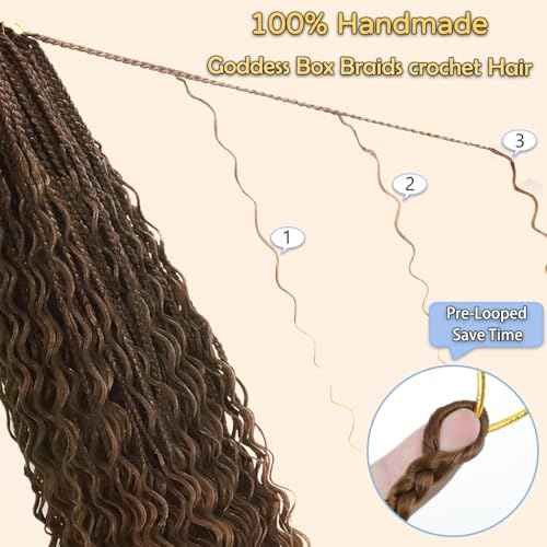 Goddess Box Braids Crochet Hair 24 Inch 8 Packs Pre-looped Boho Goddess Braids with Curly Ends Bohemian Crochet Hair for Black Women M33/30/27#