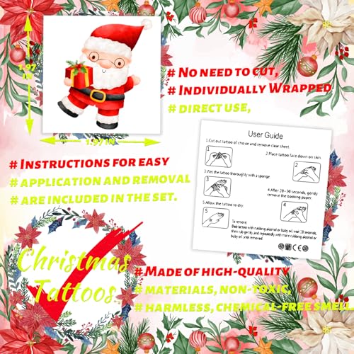 winthrop 240 Pcs Bulk Christmas Temporary Tattoos for Kids, Individually Wrapped Safety Waterproof Tattoos Stickers, Best Choice for Christmas Goody Bag Stuffers, 60 Different Designs Santa Snowman