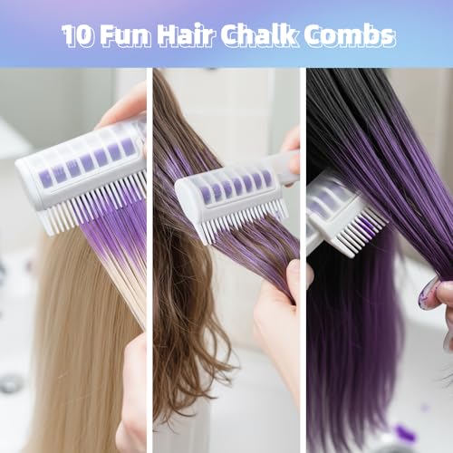 10-Color Hair Chalk Comb Set - Temporary Washable Hair Dye