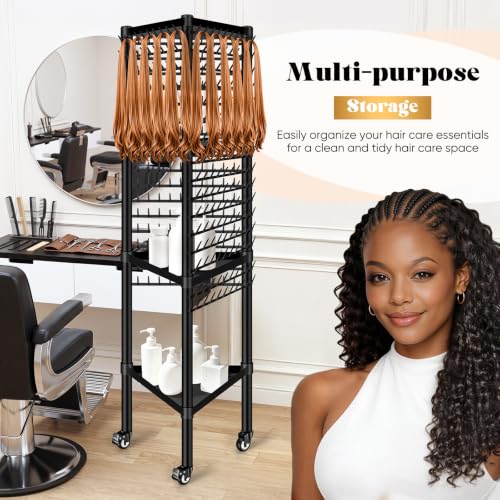GADFISH Braiding Hair Rack 420 Pegs 3-Tier Stand Black