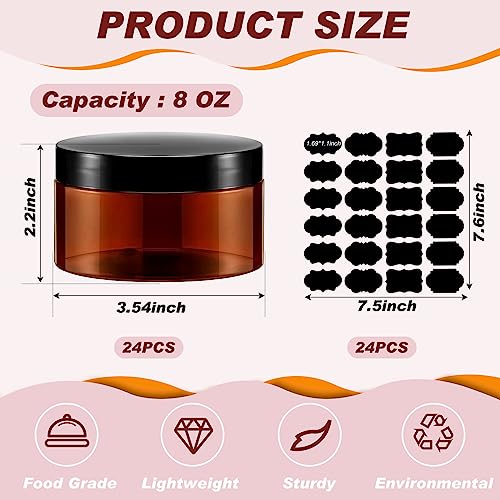 24 Pack 8oz Amber Plastic Jars with Black Lids