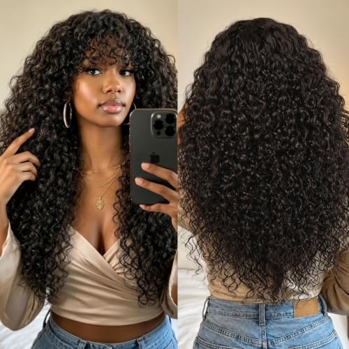 Frodio 26-Inch Curly Wig with Bangs - 200% Density Glueless Headband Wig