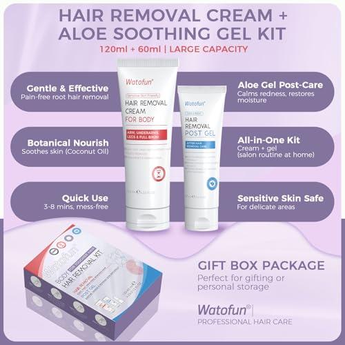 Body Hair Removal Cream for Women with Aloe Gel, 5 Min Painless Flawless Depilatory Cream for Arms, Underarms, Legs, Chest & Bikini Line, Body Hair Remover Dermatologically Tested for All Skin