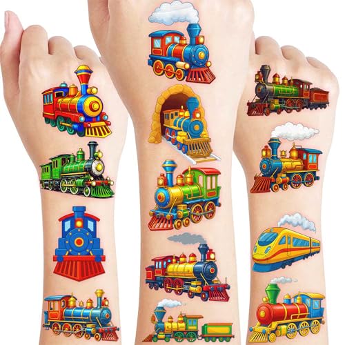 Train Temporary Tattoos for Kids, 96 PCS (8 Sheets)