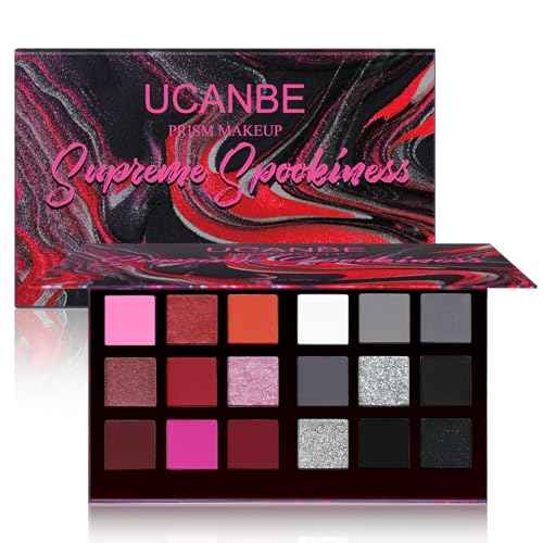 Black Red Goth Smokey Eyeshadow Palette Makeup-18 Colors Gray Silver Pink Burgundy Matte Shimmer Metallic Dark Eye Shadow Pallet for Christmas Halloween Clown Vampire Joker SFX Cosplay Costume Make Up