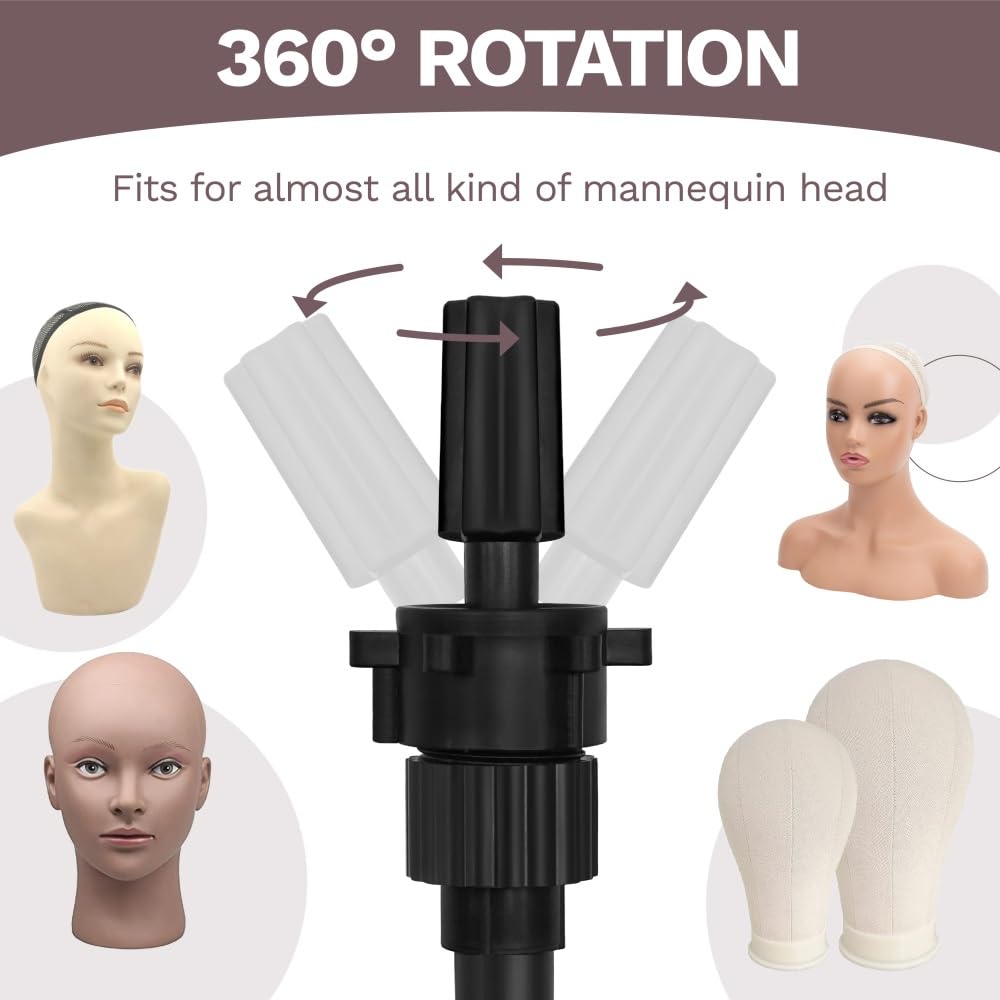 ZQIAN BEAUTY 50 Inch Metal Wig Stand, Adjustable Wig Head Stand, Mannequin Head Stand for Cosmetology Hairdressing, Wig Stand Tripod with Tool Tray (Mannequin Head Not Included)