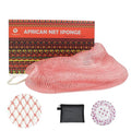 African Net Sponge Authentic African Exfoliating Net Sponge with Knots Real Sapo Sponge with Handles Afro Scrub Net Bath Cloth for Shower (Pink)