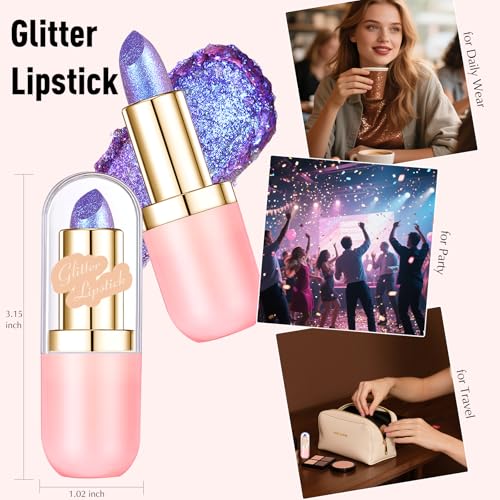 Blue Holographic Glitter Lipstick - Long Lasting Metallic Shimmer