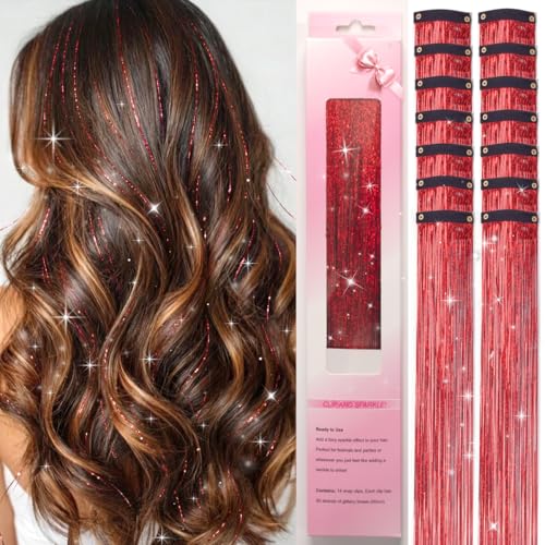 LORIEN Clip-In Hair Tinsel, 14 Pcs 22 Inch Sparkle Extensions