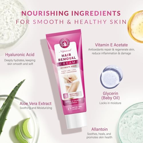 Hair Removal Cream for Women: Depilatory Cream for Intimate Areas and Pubic Area with Aloe Vera and Vitamin E - Hair Removal for Body Legs Arms Underarms Bikini - Fast Painless Soothing - 5.3 oz