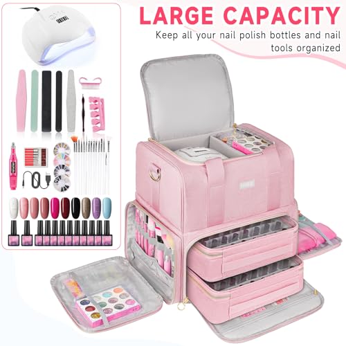 LEFOR·Z Nail Polish Organizer for 80 Bottles & Nail Lamp, Pink