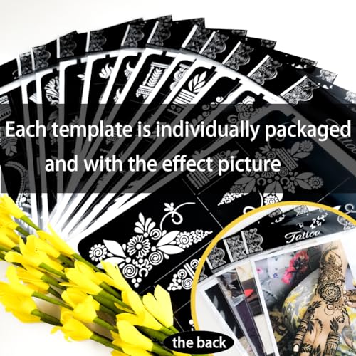 12 Sheet Henna Tattoo Stencil Kit - Indian Temporary Tattoo Templates