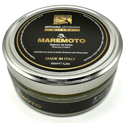 Officina Artigiana Milano, Maremoto Shaving Soap 150ml ? Luxury Italian artisan wet shaving soap with 46% wellness oils & shea butter ? aquatic ozonic marine scent ? vegan skincare
