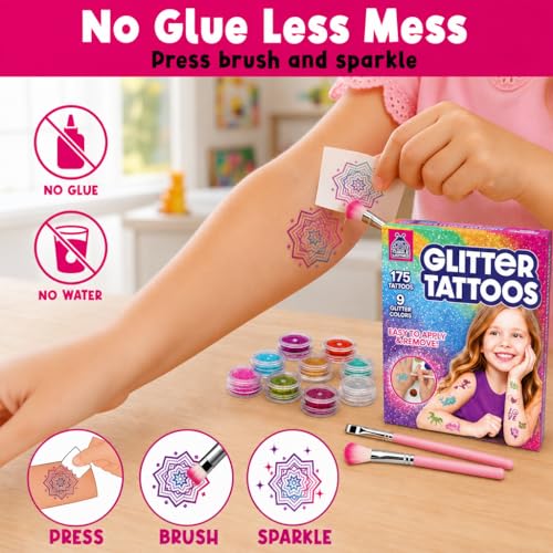 Glitter Tattoo Kit for Kids - 175 Designs, 9 Colors