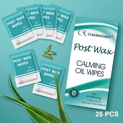 25 Pcs Post Wax Oil Wipes, Wax Remover for Skin Cleanser, After Wax Care Reduces Redness, Removes Residue, Body & Facial Post Waxing Treatment, Post Wax Care Refill Pack for All Hair Removal Products