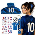 TOCESS France Soccer Tribute Gift Bundle for Women & Girls - Jersey-Shaped Hair Claw, No. 10 Keychain & Flag Tattoos - Navy