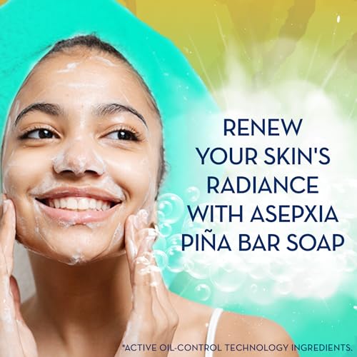 Asepxia Bar Soap, Non-Abrasive Exfoliating Facial Cleanser with Natural Pineapple Enzyme & Agave Extract, Pore Purifying & Brightening Face Wash for Oily Skin, 4 oz. - 5 Pack