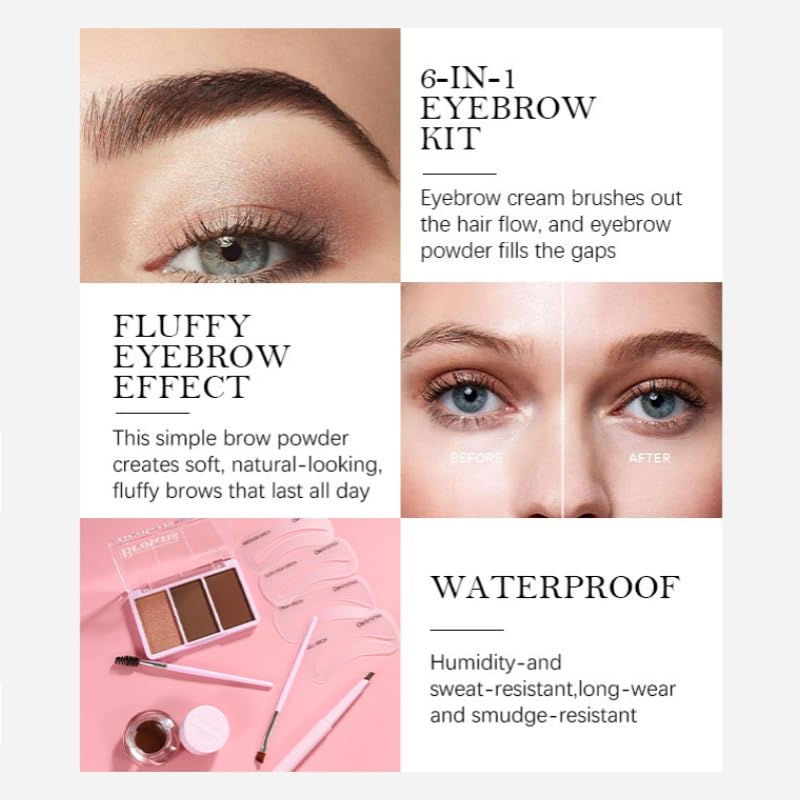 Eyebrow Stencil Kit with Pomade, Pencil & Brush - Waterproof