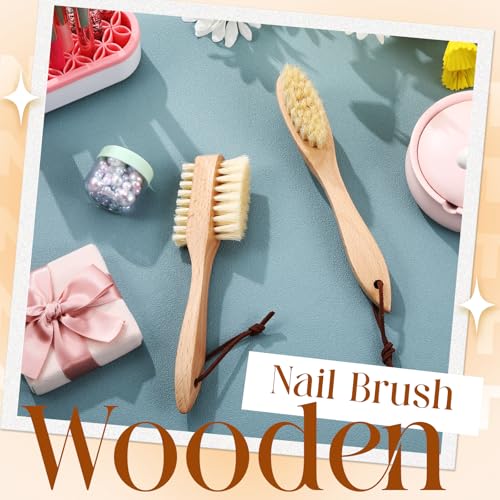 Wooden Nail Brush with Dual Boar Bristles - 2 Pack for Manicure & Pedicure