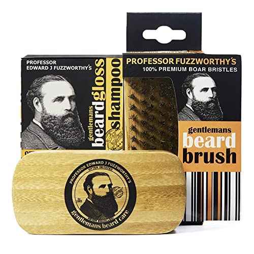 Professor Fuzzworthy Men’s Essential Beard Care Grooming Kit - Beard Shampoo & Boar Bristle Beard Brush - Best Travel Gift Set | 100% Natural & Zero Waste | Organic Ingredients Sulfate & Paraban Free